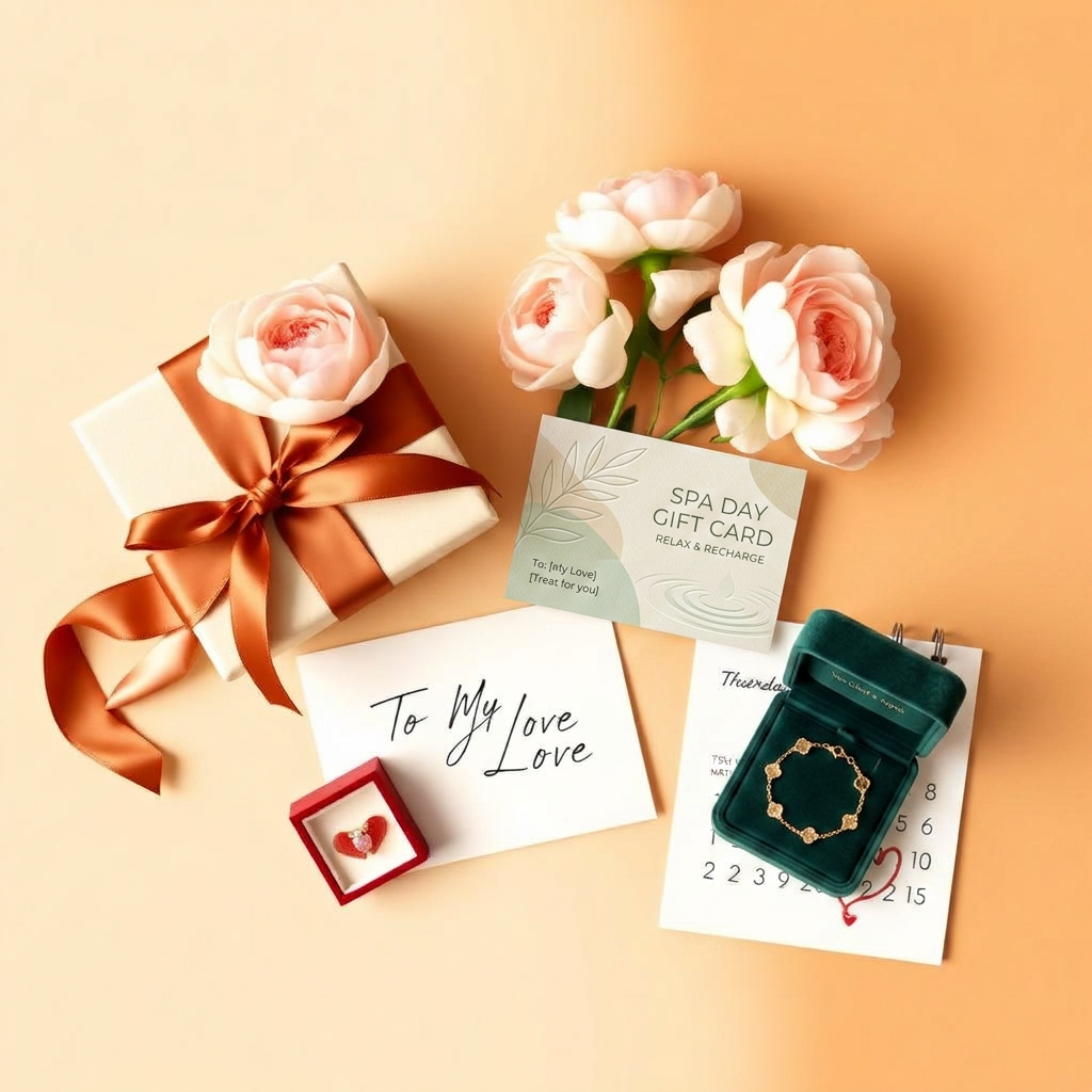 A thoughtfully wrapped gift being handed over beside fresh peonies and a handwritten note — the quiet moment Likeness creates for the people you love.